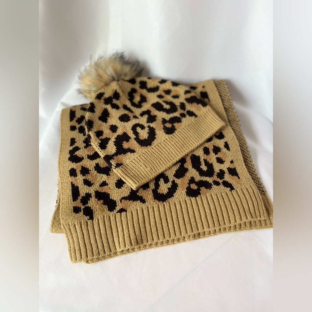 J. Crew Leopard print scarf and matching winter hat - NWOT